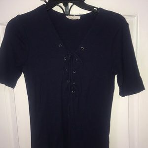 Navy Blue Lace Up Top